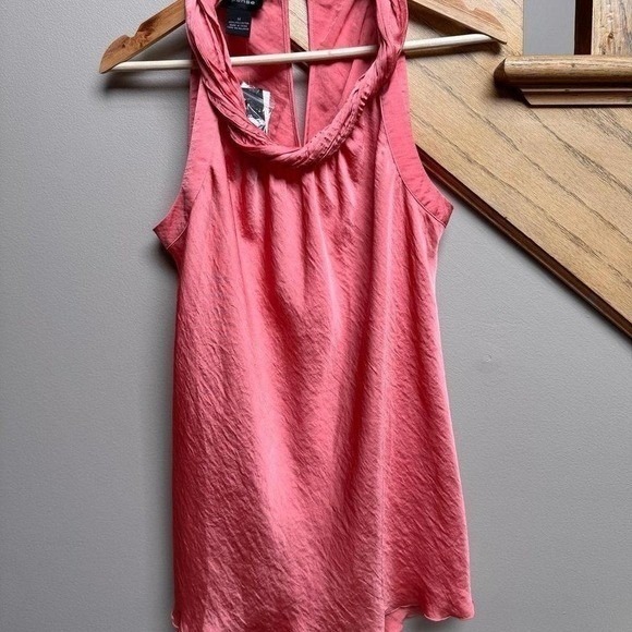 NWT Spense Women's Halter Neck Draped Front Tank‎ Top Coral Pink Textured Size M - Picture 2 of 8
